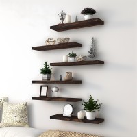 Hxswy Rustic Wood Floating Shelves For Wall Decor Farmhouse Wooden Wall Shelf For Bathroom Kitchen Bedroom Living Room Set Of 6