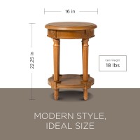 Maven Lane Pullman Multipurpose Traditional Style Tall Circle Wooden Side Table and Bedside Nightstand with Storage in Rustic Antiqued Natural Finish