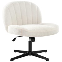 Iwmh Armless Office Desk Chair No Wheels,Ergonomic Criss Cross Legged Computer Chair With Fabric Padded, Height Adjustable Wide Seat Vanity Chair,Mid Back Task Chair For Home, Bedroom (White)