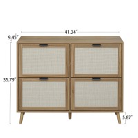 Zehuoge Rattan Shoe Cabinet With 4 Flip Drawers Walnut 2Tier Shoe Rack Storage Cabinet For Heels Slippers Free Standing Shoe