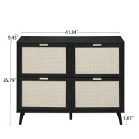 Zehuoge Rattan Shoe Cabinet With 4 Flip Drawers Black 2Tier Shoe Rack Storage Cabinet For Heels Slippers Free Standing Shoe