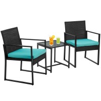 Paylesshere 3Piece Rattan Wicker Bistro Set Outdoor Conversation Set Sturdy Frame Wicker Furniture With 2 Chairs Cushions Tempe