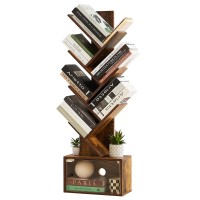 VECELO Tree Bookshelf, 7-Tier Tree Bookcase Wood Shelves Display with Storage Cabinet, Tree-Shaped Shelf Racks Organizer for Books,Magazines,CDs&Decors in LivingRoom Bedroom Home Office,Brown