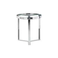 Best Master Furniture 20 Round Modern Clear Tempered Glass End Table in Silver