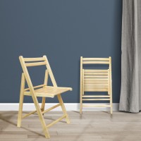 Casual Home Wooden Folding Chairs 2Pcs Set Natural