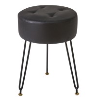 Ibuyke Faux Leather Round Footrest Stool Makeup Vanity Stool Side Table Pu Dressing Table Seat Pouf Couch Stool Golden Steel