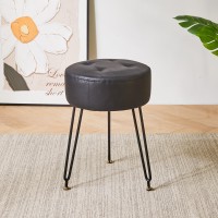 Ibuyke Faux Leather Round Footrest Stool Makeup Vanity Stool Side Table Pu Dressing Table Seat Pouf Couch Stool Golden Steel