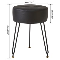 Ibuyke Faux Leather Round Footrest Stool Makeup Vanity Stool Side Table Pu Dressing Table Seat Pouf Couch Stool Golden Steel