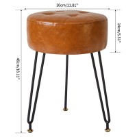 Ibuyke Faux Leather Round Footrest Stool Makeup Vanity Stool Side Table Pu Dressing Table Seat Pouf Couch Stool Golden Steel