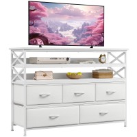 Enhomee Dresser Tv Stand For Bedroom Entertainment Center With Drawers For 55''Tv Media Console Table With Wood Open Shelves Storage Drawer Dresser For Bedroom, Living Room, Entryway, White