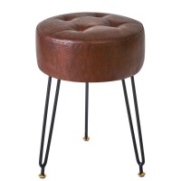 Ibuyke Faux Leather Round Footrest Stool Makeup Vanity Stool Side Table Pu Dressing Table Seat Pouf Couch Stool Golden Steel