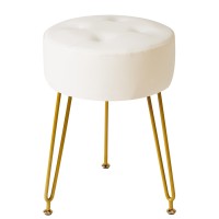 Ibuyke Faux Leather Round Footrest Stool Makeup Vanity Stool Side Table Pu Dressing Table Seat Pouf Couch Stool Golden Steel