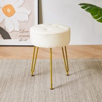 Ibuyke Faux Leather Round Footrest Stool Makeup Vanity Stool Side Table Pu Dressing Table Seat Pouf Couch Stool Golden Steel