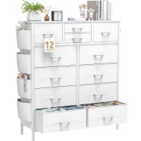 Yafiti 12 Drawer Dresser Chest Of Drawers For Bedroom Pu Dresser Drawers With Side Pockets Hooks Wooden Top And Sturdy Metal