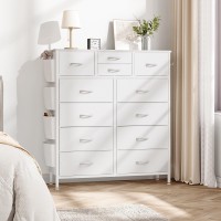 Yafiti 12 Drawer Dresser Chest Of Drawers For Bedroom Pu Dresser Drawers With Side Pockets Hooks Wooden Top And Sturdy Metal