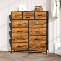 Yafiti 12 Drawer Dresser Chest Of Drawers For Bedroom Fabric Dresser Drawers With Side Pockets Hooks Wooden Top And Sturdy M