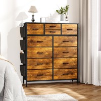 Yafiti 12 Drawer Dresser Chest Of Drawers For Bedroom Fabric Dresser Drawers With Side Pockets Hooks Wooden Top And Sturdy M