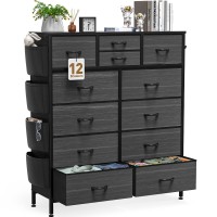 Yafiti 12 Drawer Dresser Chest Of Drawers For Bedroom Fabric Dresser Drawers With Side Pockets Hooks Wooden Top And Sturdy M