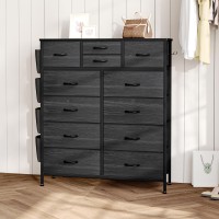 Yafiti 12 Drawer Dresser Chest Of Drawers For Bedroom Fabric Dresser Drawers With Side Pockets Hooks Wooden Top And Sturdy M