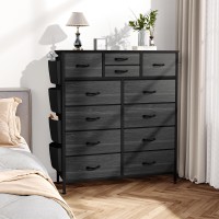 Yafiti 12 Drawer Dresser Chest Of Drawers For Bedroom Fabric Dresser Drawers With Side Pockets Hooks Wooden Top And Sturdy M