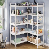 Rolanstar Bookshelf 5 Tier With 4 Hooks Reversible Corner Bookshelf 65 Industrial Wooden Bookcase With Open Shelves And Meta