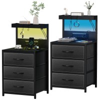 Szlhanjz Led Nightstand Set Of 2 Dresser Nightstand With 3 Drawers And Type C Charging Station Storage End Table With Shelf An