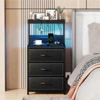 Szlhanjz Led Nightstand Set Of 2 Dresser Nightstand With 3 Drawers And Type C Charging Station Storage End Table With Shelf An