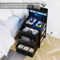 Szlhanjz Led Nightstand Set Of 2 Dresser Nightstand With 3 Drawers And Type C Charging Station Storage End Table With Shelf An