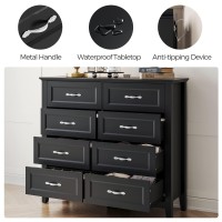 Linsy Home Dresser For Bedroom 8 Drawer Dresser With Metal Handles Wood Chest Of Drawers For Living Room Entryway And Hallway