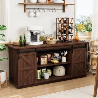 Shahoo Farmhouse Sideboard Buffet Cabinet Coffee Bar Storage With Sliding Barn Doors Shelf For Home Dining Room Espresso