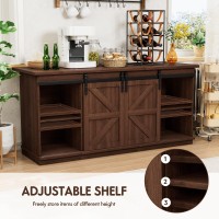 Shahoo Farmhouse Sideboard Buffet Cabinet Coffee Bar Storage With Sliding Barn Doors Shelf For Home Dining Room Espresso