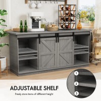 Shahoo Farmhouse Sideboard Buffet Cabinet Coffee Bar Storage With Sliding Barn Doors Shelf For Home Dining Room 275 Height