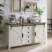 T4Tream Farmhouse Sideboard Buffet Cabinet With Storage 60 Large Kitchen Cabinet Wsliding Barn Doors And 4 Drawers 312 T