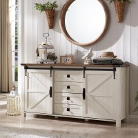 T4Tream Farmhouse Sideboard Buffet Cabinet With Storage 60 Large Kitchen Cabinet Wsliding Barn Doors And 4 Drawers 312 T