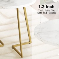 Vecelo Round Dining Table With Wood Grain Tabletop And Steel Frame, For Kitchen, Living Room, Office, Conference, 2 To 4 Person, White And Gold