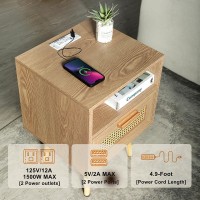 Rank Rattan Nightstand With Charging Station, Bedside Table End Table For Living Room And Bedroom (Style B)