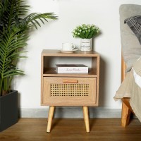 Rank Rattan Nightstand With Charging Station, Bedside Table End Table For Living Room And Bedroom (Style B)