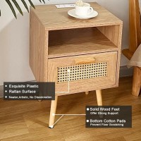 Rank Rattan Nightstand With Charging Station, Bedside Table End Table For Living Room And Bedroom (Style B)