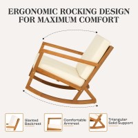 Idzo Premium Club Rocking Chair 500Lbs Capacity With Inclined Backrest Thick Foam Cushion Solid Acacia Wood Rocker For Patio