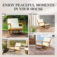 Idzo Premium Club Rocking Chair 500Lbs Capacity With Inclined Backrest Thick Foam Cushion Solid Acacia Wood Rocker For Patio