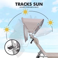 Minndudu Tanning Chair With Sun Canopy Face Hole  Heavy Duty Folding Chaise Lounge Chair 5 Position Reclining For Adults Outside Reading Sunbathing Poolside Camping Beach  Upf 50+ Sun Shade  300 Lbs