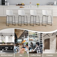 Reoney Bar Stools Set Of 4 Pu Leather Counter Height Bar Stools 26 Modern Bar Stools With Metal Legs And Footrest Urban Arm