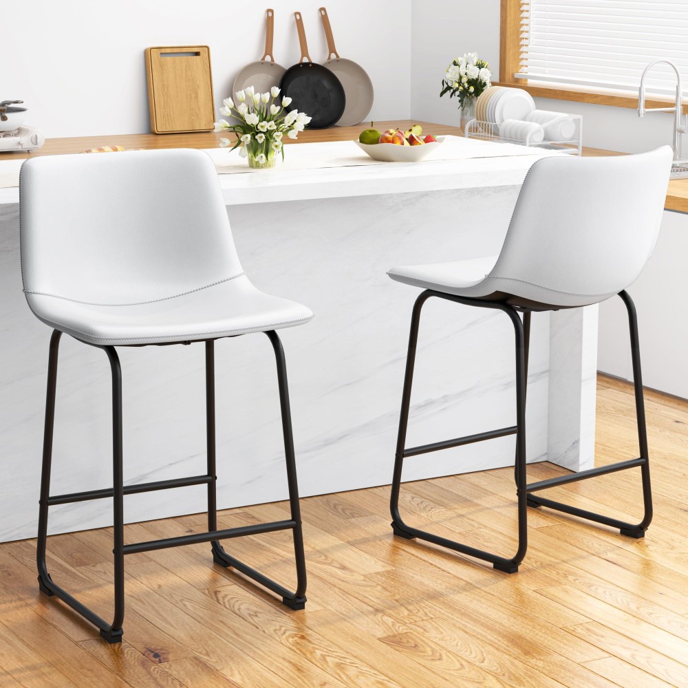 Reoney Bar Stools Set Of 2 Pu Leather Counter Height Bar Stools 26 Modern Bar Stools With Metal Legs And Footrest Urban Arm