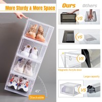 Attelite Xlarge Clear Shoe Boxes Stackable Plastic Shoe Organizer Thicken Sturdy Shoe Storage Box With Magnetic Door Drop Fr