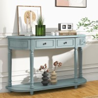 Kotek 52'' Console Table With Storage, Vintage Entryway Table With 2 Drawers And Open Shelf, Solid Wood Legs, Long Sofa Table, Hallway Table For Entryway, Living Room