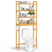 Songmics Over The Toilet Storage 4Tier Over Toilet Bathroom Organizer With Adjustable Shelf Fit Most Toilets Spacesaving E