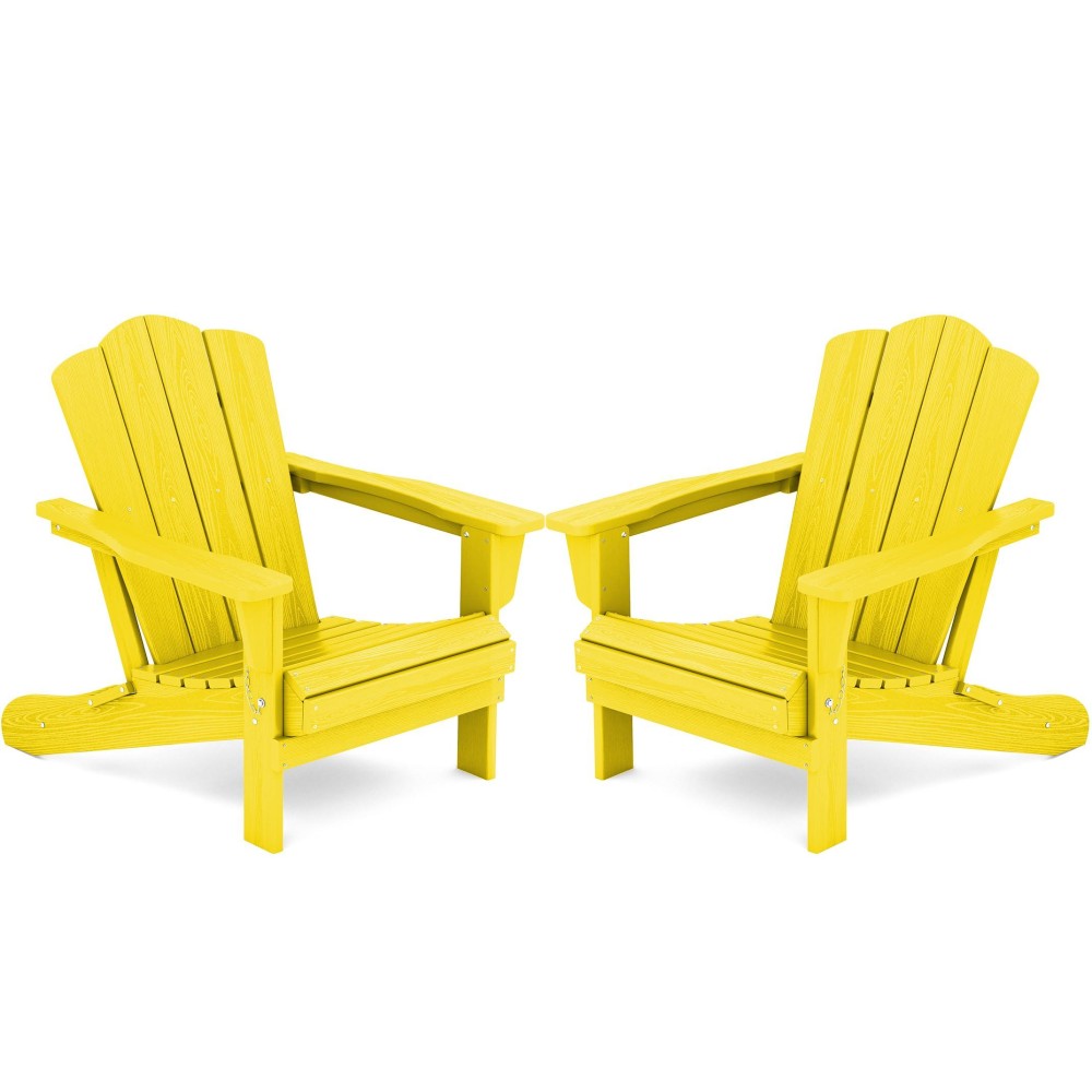 Kingyes Folding Adirondack Chair Set Of 2 Hdpe Allweather Folding Adirondack Chair Yellow