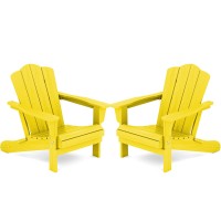 Kingyes Folding Adirondack Chair Set Of 2 Hdpe Allweather Folding Adirondack Chair Yellow