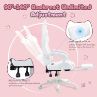 Dowinx Gaming Chair Cute With Cat Ears And Massage Lumbar Support Ergonomic Computer Chair For Girl With Footrest And Headrest