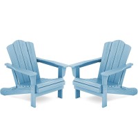 Kingyes Folding Adirondack Chair Set Of 2 Hdpe Allweather Folding Adirondack Chair Light Blue